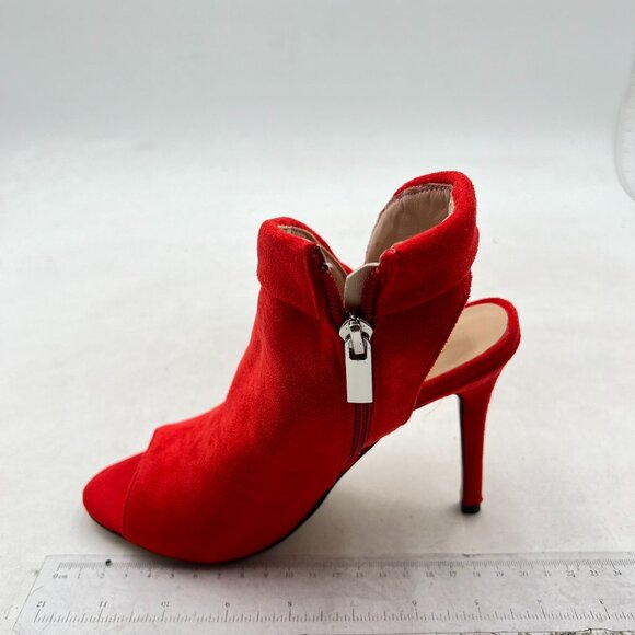 YDN Red Peep Toe Stiletto High Heel Cutout Slingback Side Zippers Short Booties - Picture 2 of 8